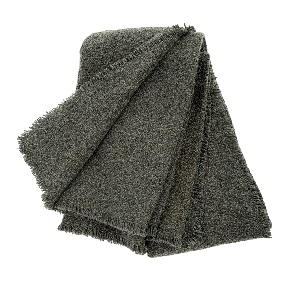 Fringed Boucle Bed Blanket - Forest
