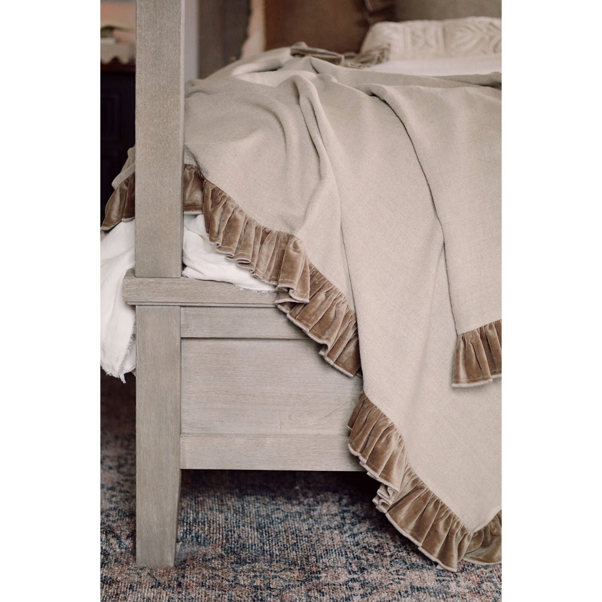 Chocolate Velvet Ruffle Linen Throw - LC Design Co. Shoppe