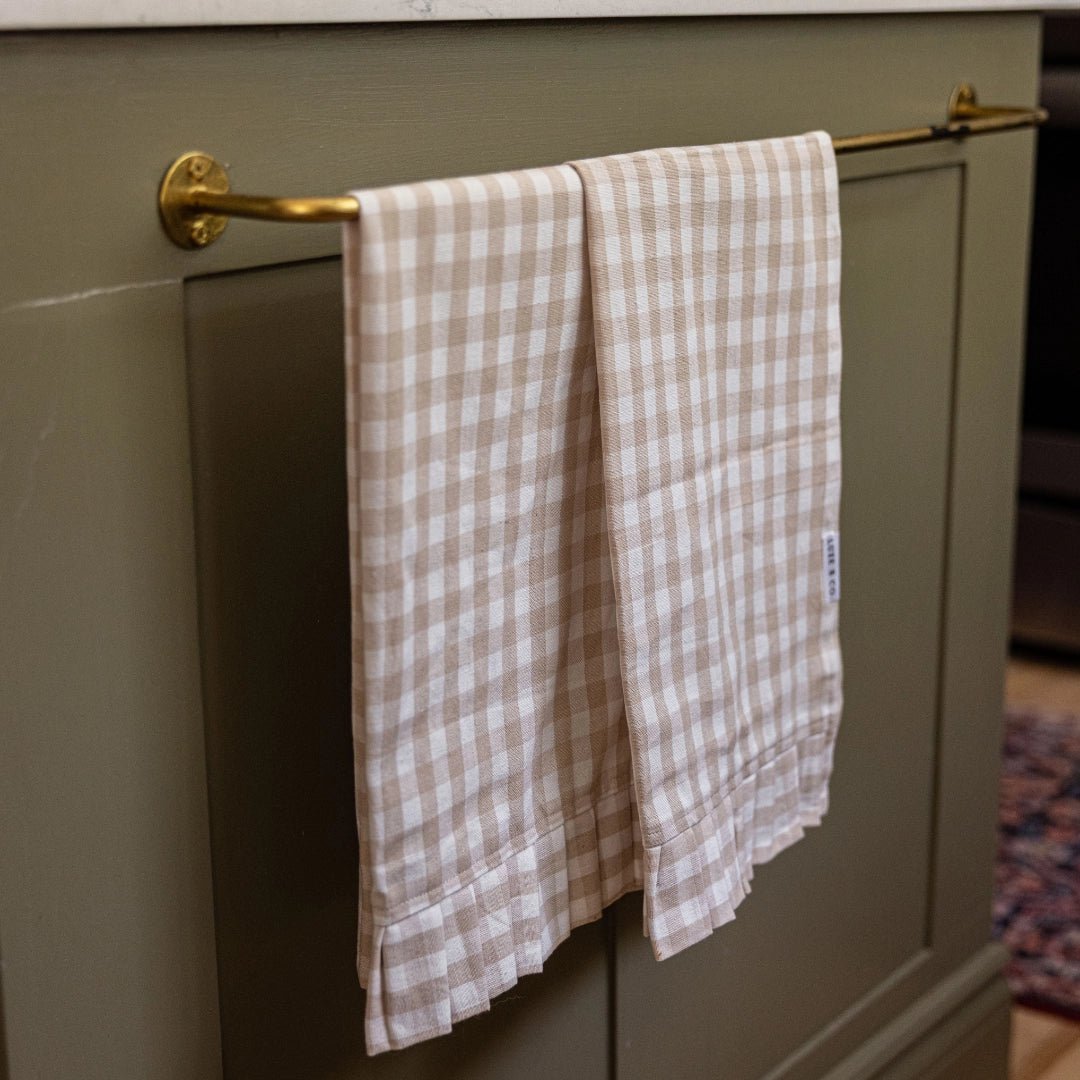 Ruffle Beige Gingham Kitchen Dish Towel - LC Design Co. Shoppe