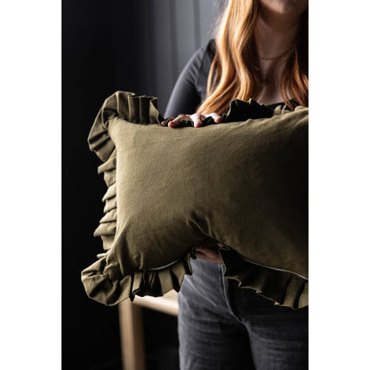 Ruffle Pillow - Dark Olive Green - LC Design Co. Shoppe
