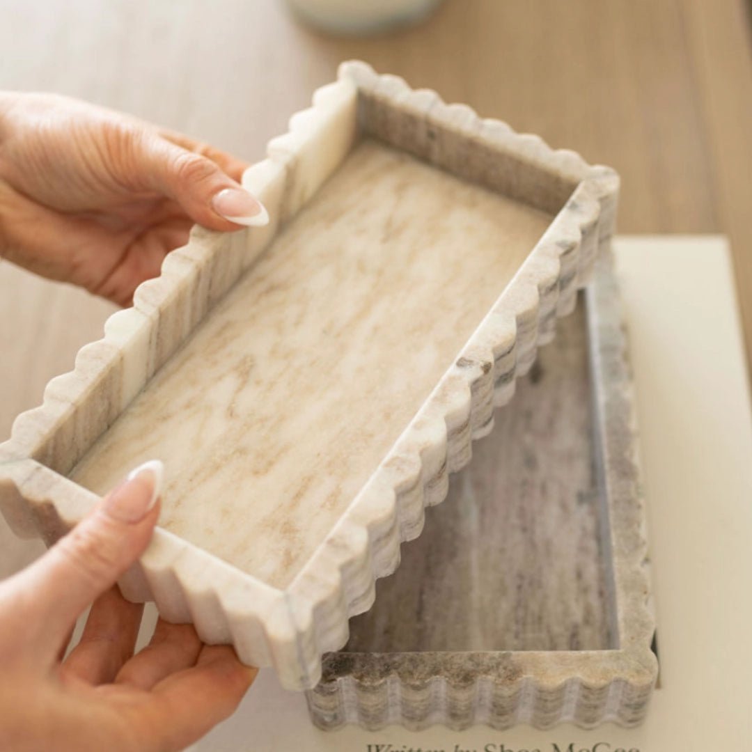 Scalloped Marble Fluted Bridge Tray - LC Design Co. Shoppe