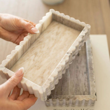 Scalloped Marble Fluted Bridge Tray - LC Design Co. Shoppe