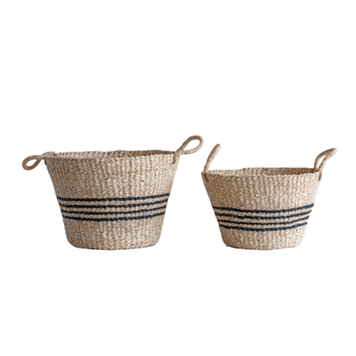 Hand-Woven Striped Baskets with Handles - LC Design Co. Shoppe