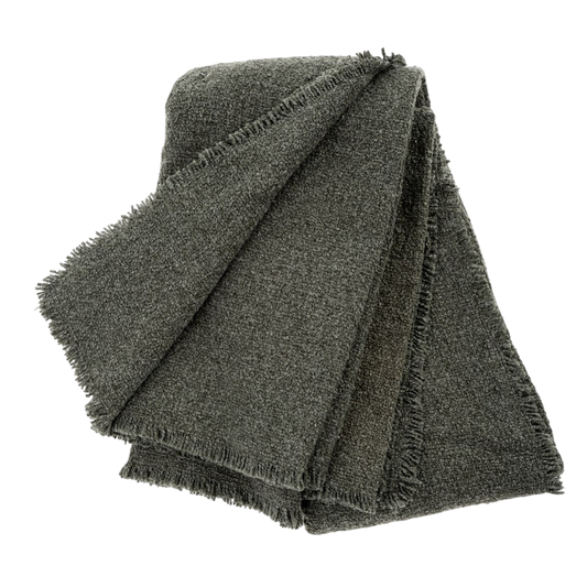 Fringed Boucle Bed Blanket - Forest