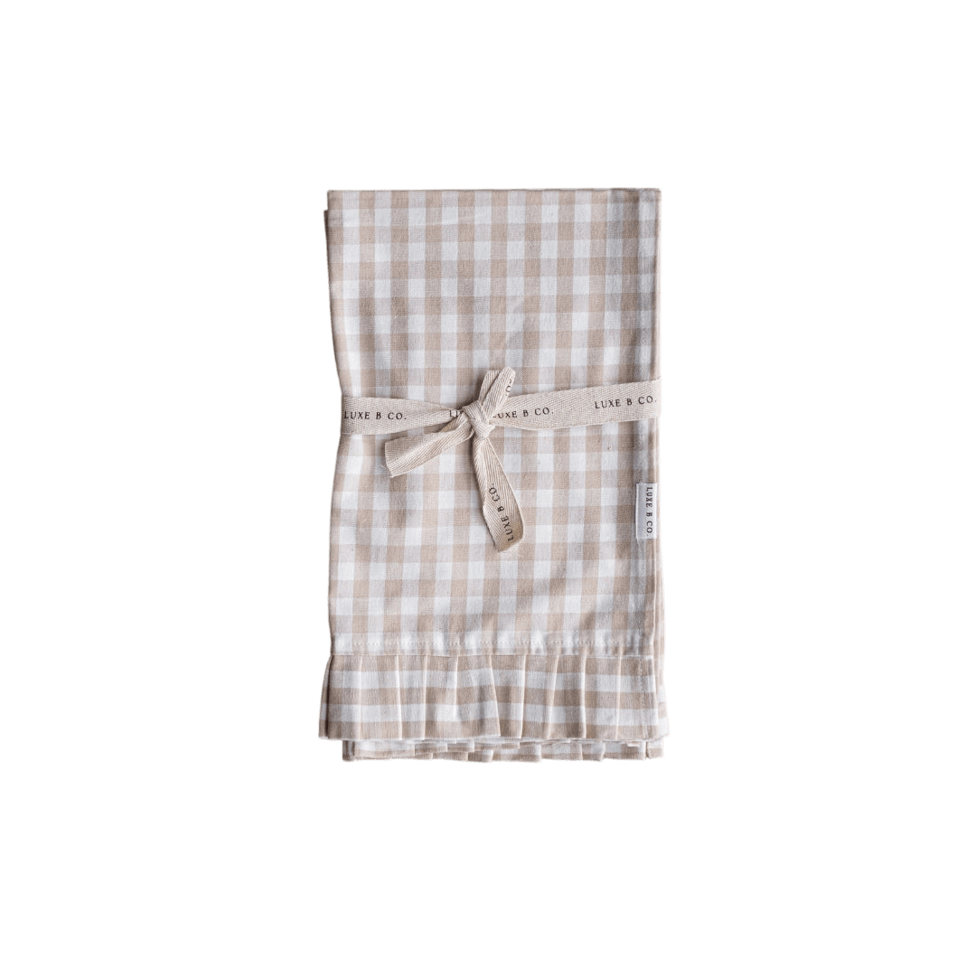 Ruffle Beige Gingham Kitchen Dish Towel - LC Design Co. Shoppe