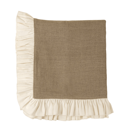 Ivory Velvet Ruffle Linen Throw - LC Design Co. Shoppe
