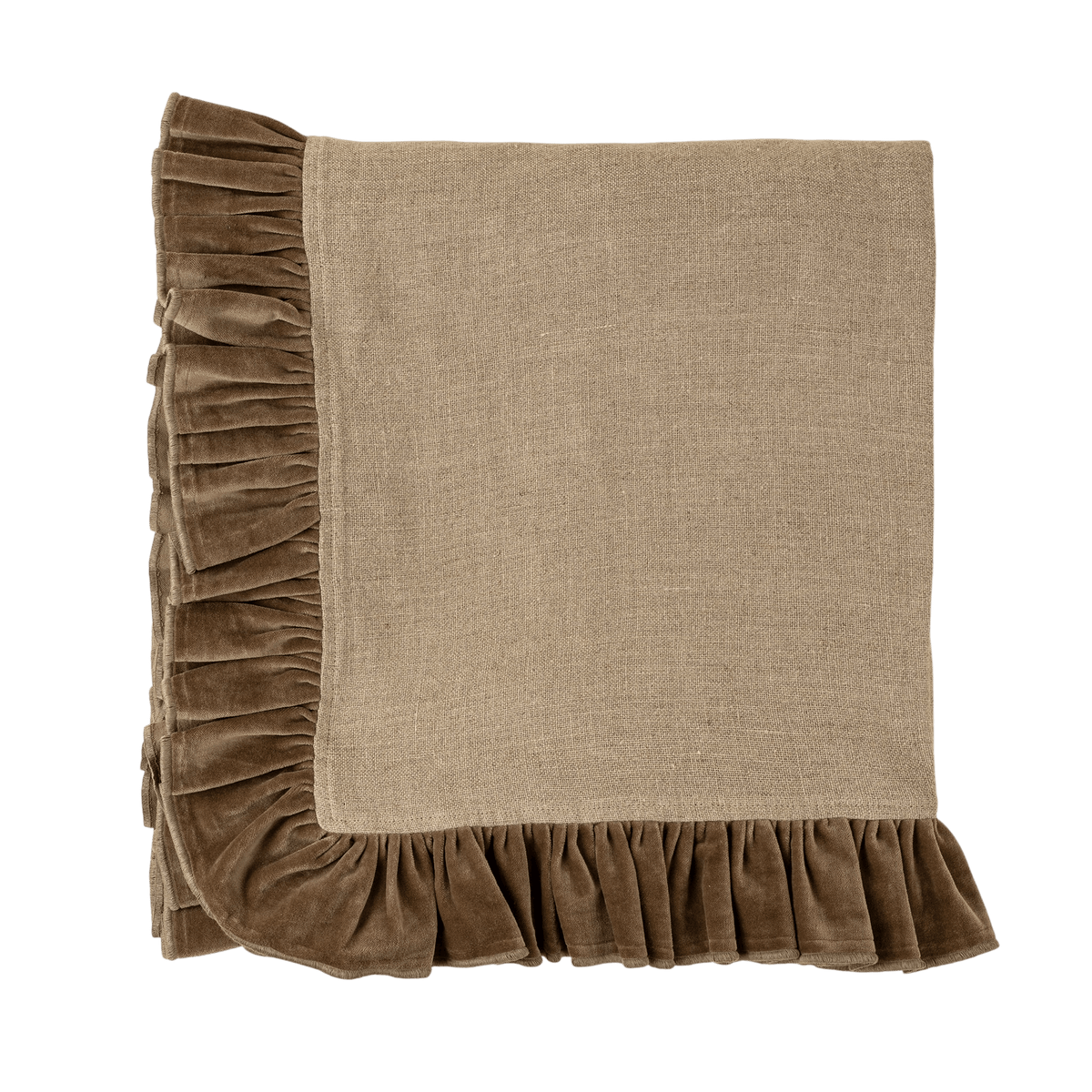 Chocolate Velvet Ruffle Linen Throw - LC Design Co. Shoppe