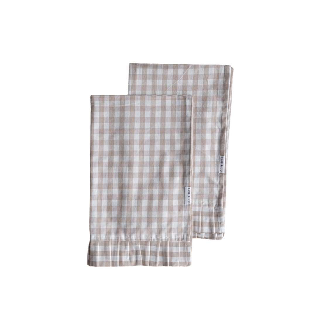 Ruffle Beige Gingham Kitchen Dish Towel - LC Design Co. Shoppe