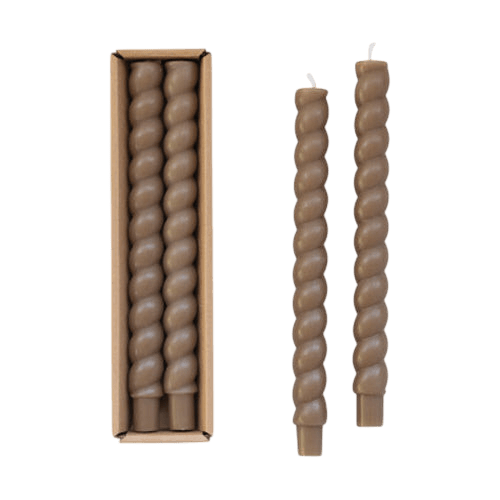 Unscented Twisted Taper Candles in Box - Brown (Set of 2) - LC Design Co. Shoppe