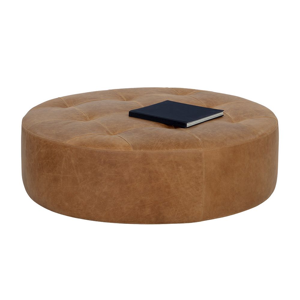 Nora Ottoman-Camel Leather - LC Design Co. Shoppe