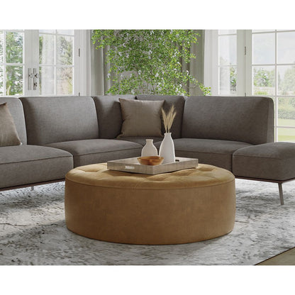 Nora Ottoman-Camel Leather - LC Design Co. Shoppe