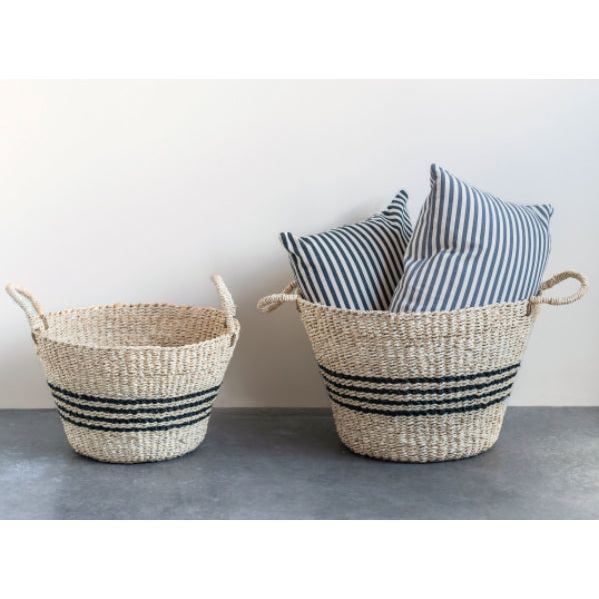 Hand-Woven Striped Baskets with Handles - LC Design Co. Shoppe