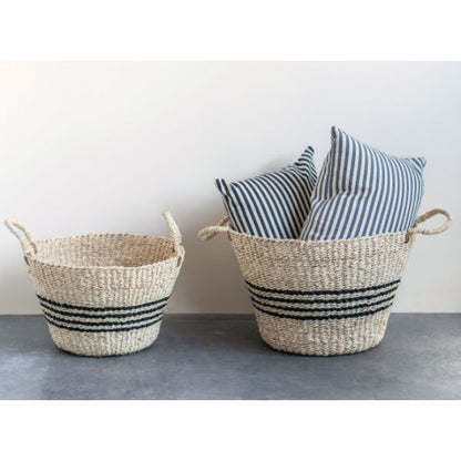Hand-Woven Striped Baskets with Handles - LC Design Co. Shoppe